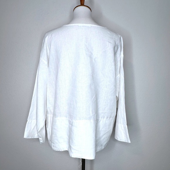 BRYN WALKER 100% Linen Oversized Top SMALL Ivory 3/4 Sleeve Lagenlook Minimalist - Picture 3 of 9